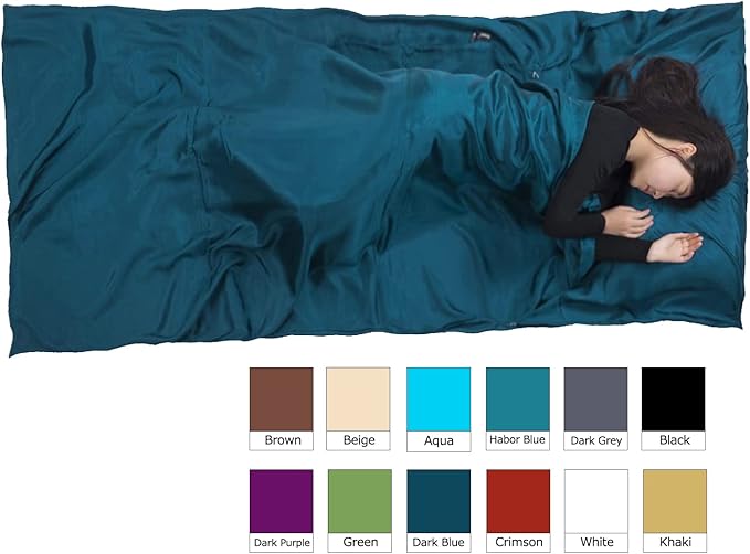 Browint Silk Sleeping Bag Liner, Silk Sleep Sack, Extra Wide 87"x43", Lightweight Travel Sheet for Hotels, More Colors for Option, Reinforced Gussets