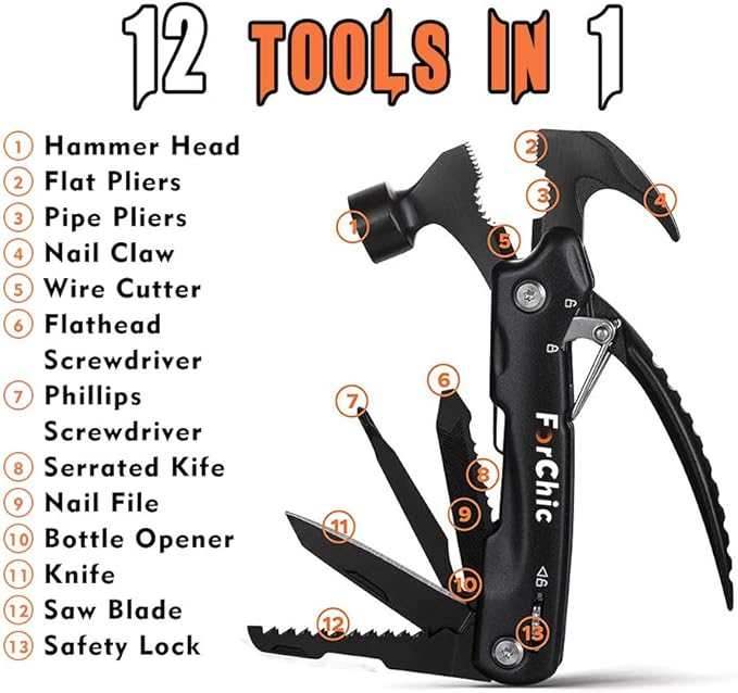 12 in 1 Hammer Multitool, Father's Day Gifts for Dad, Mens Gifts for Him, Cool Gadgets for Men, Gifts for Men Who Have Everything, Birthday Gifts for Men, Dad, Grandpa, Husband, Boyfriend