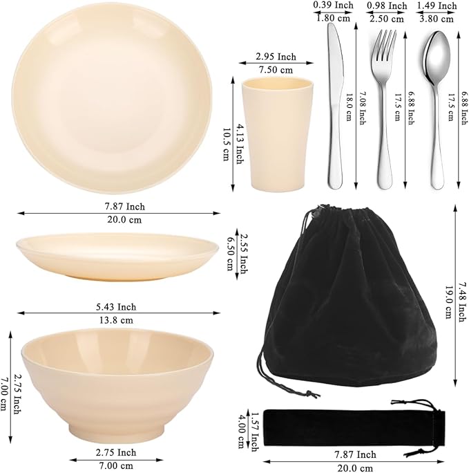 Kyraton Camping Utensils, Camping Mess Kit for Travel, Camping, Picnic, Outdoor, Camping Gear Include Knife, Spoon, Fork Silverware Set, Cup, Bowl, Plate, Camping Essentials for 1