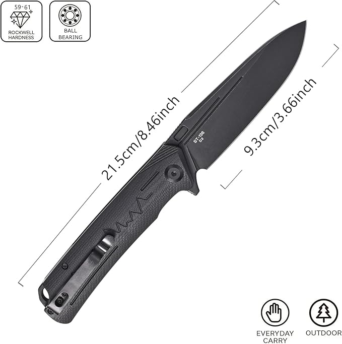 Sitivien ST136 Folding Knife,D2 Blade,G10 Handle EDC Tool Knife for Outdoor Hiking Camping(Black)