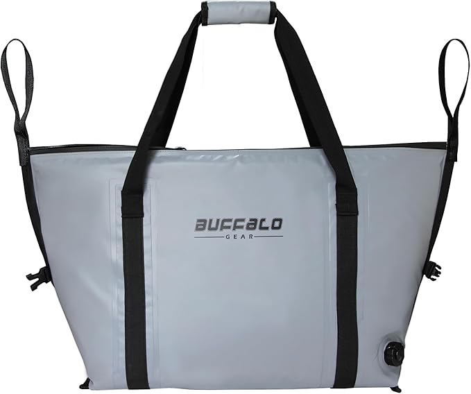 Buffalo Gear Insulated Fish Cooler - 27.5QT 58QT Waterproof Flat Bottom Bag, Leakproof and Fishing Kill Bag