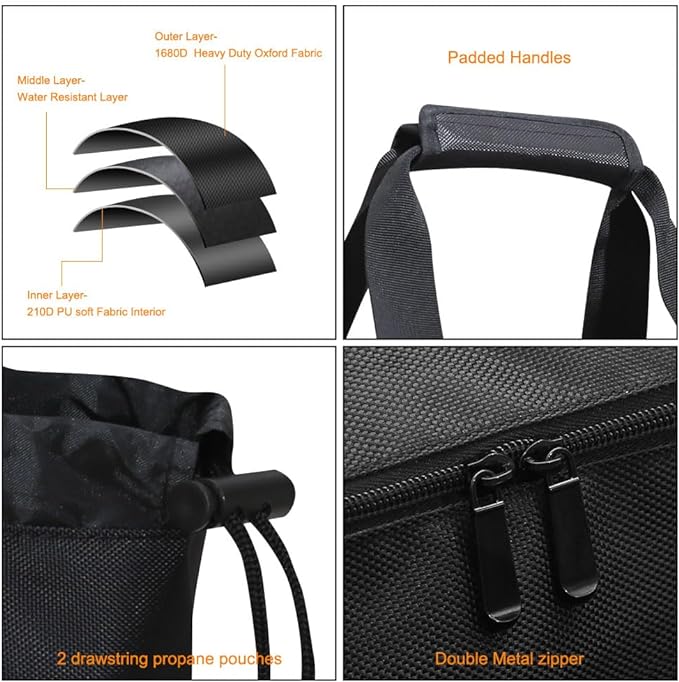 Camp Stove Carry Bag, Camping Stove Carrying Case for Coleman 2-Burner, 1680D Stove Storage bag, with Double Zipper, 2 Adjustful Side Pockets, Fits Grills/Stoves up to 23.6 x 14.5 x 5.5Inches