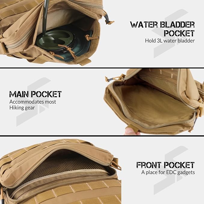Tactical Molle Hydration Pack with 3L Inner Bladder - Lightweight Water Reservoir Bag for Molle Vest Backpack, for Hiking, Hunting