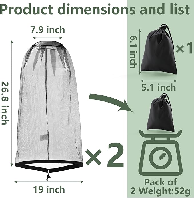 Mosquito Head Net Hat, Protects Face and Neck from Mosquito Bites for Camping, Fishing, Gardening, Apiculturist