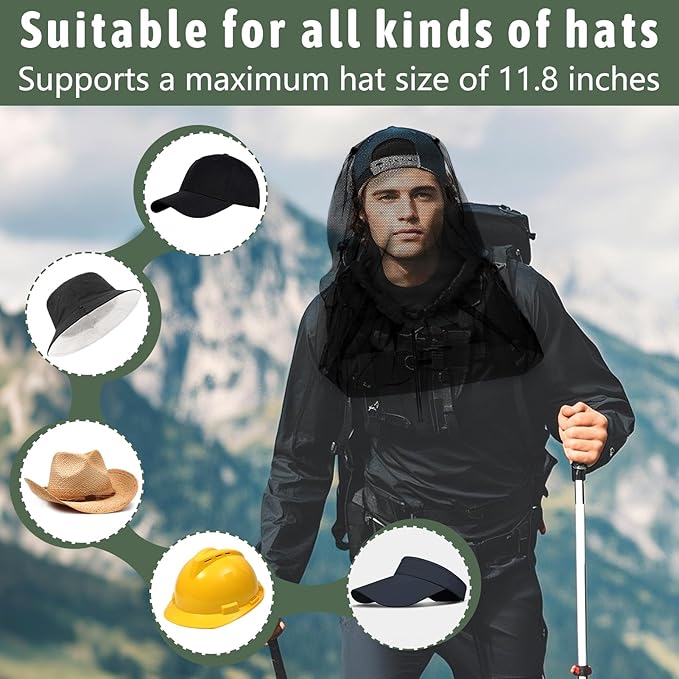 Mosquito Head Net Hat, Protects Face and Neck from Mosquito Bites for Camping, Fishing, Gardening, Apiculturist