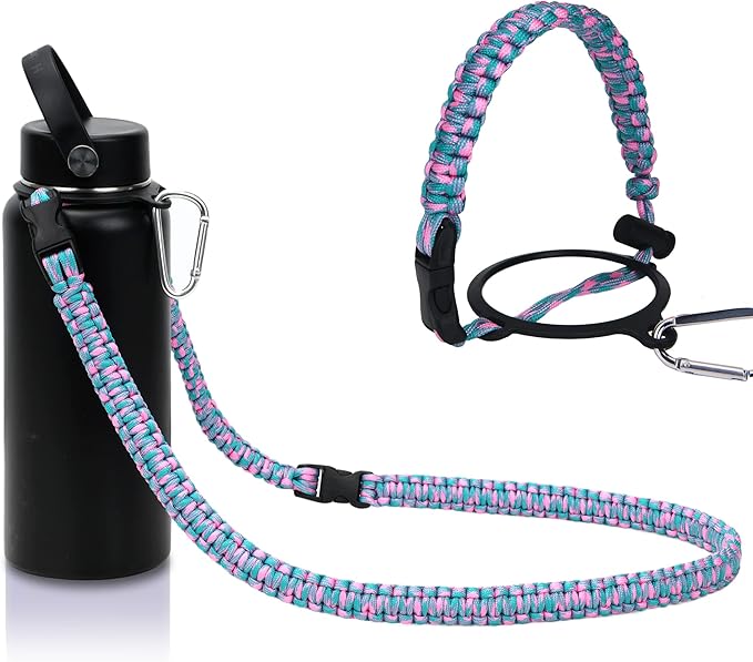 Wongeto Paracord Handle Carrier Holder with Shoulder Strap,Compatible with Hydro Flask Wide Mouth Water Bottles