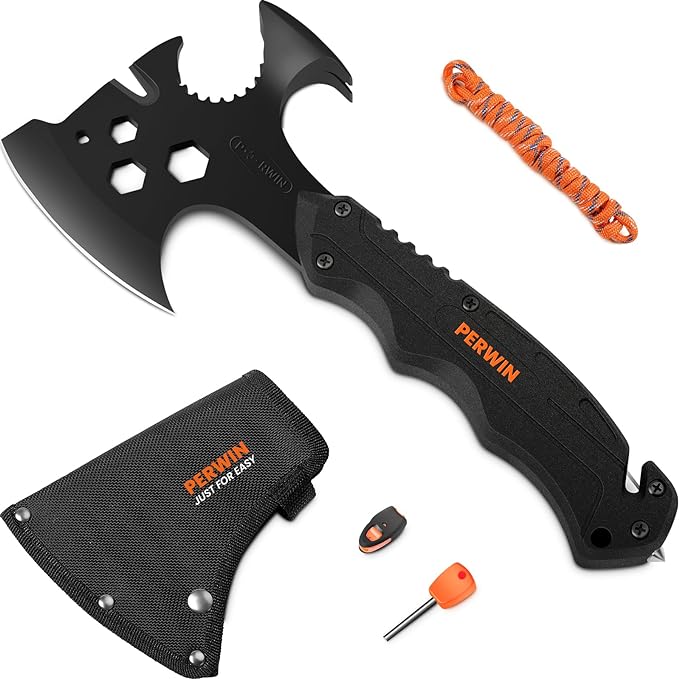 Camping Axe, Survival Hatchet with Sheath, Multitool Axe, Camping Gear Must Haves for Outdoor Activities, Woods Split and Everyday Tasks…