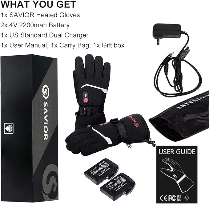 SAVIOR HEAT Heated Gloves Electric Rechargeable Battery Men Women 7.4V Heating Gloves Ski Motorcycle Work Snowboarding Hunting Hiking Camping Walking Arthritis Hands