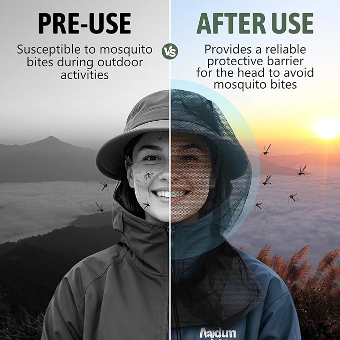 Mosquito Head Net Hat, Protects Face and Neck from Mosquito Bites for Camping, Fishing, Gardening, Apiculturist