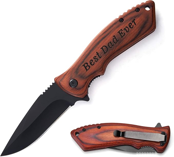 Personalized Engraved Pocket Folding Knife for Dad from Son Daughter - for Christmas Fathers Day Birthday Thanksgiving - Men Unique Camping Fishing Hunting Knives for Him