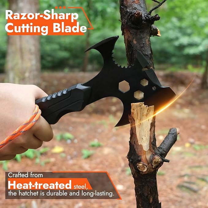 Camping Axe, Survival Hatchet with Sheath, Multitool Axe, Camping Gear Must Haves for Outdoor Activities, Woods Split and Everyday Tasks…