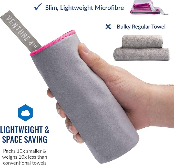 VENTURE 4TH Quick Dry Travel Towel - Fast Drying Ultra Soft Microfiber Towels - Essential for Camping, Backpacking, Yoga, Swimming, Gym, Sports and Beach - 3 Compact Sizes