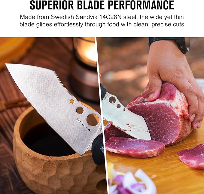 OKNIFE Sentry R1 EDC Pocket Chef Knife, Outdoor Camping Folding Knife with G10 Handle for Cooking, Camping Trip Portable Kitchen Knife with Clip for Men(Black)
