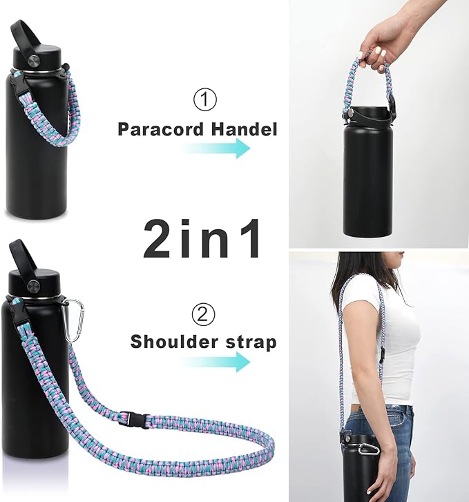 Wongeto Paracord Handle Carrier Holder with Shoulder Strap,Compatible with Hydro Flask Wide Mouth Water Bottles