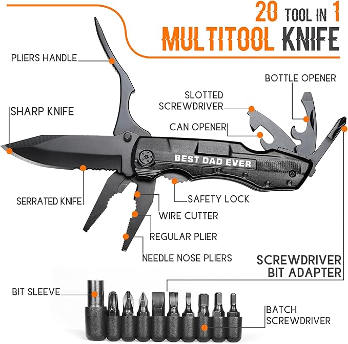 Gift for Dad,Multitool Knife BEST DAD EVER for Camping,Stocking Stuffers Christmas Gifts for Dad,Dad Birthday Gift from Daughter Son,Fathers Day Unique Dad Gifts,Gadget Gifts for Dad
