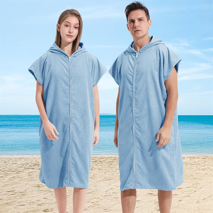 Surf Poncho Hooded Changing Towel Swim Robe with Zipper Plus Size Terry Cloth Swim Cover Up for Adults Men Women Towel Poncho Hoodie Surfing Accessories