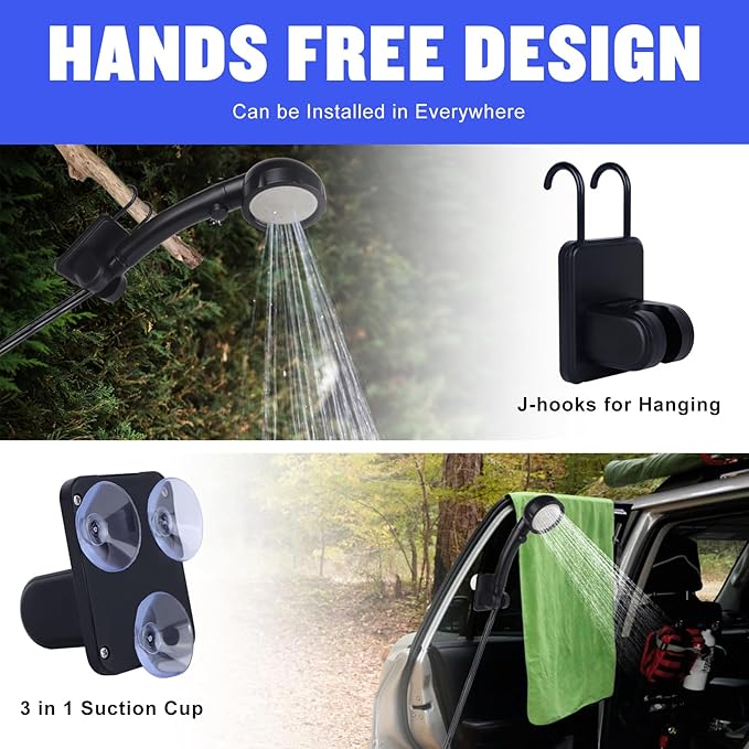 Portable Shower for Camping, [Long-Lasting] Spopal 6000mAh Rechargeable Camping Shower with Intelligent LED Display, 4 Spray Modes, IPX7 Waterproof Outdoor Shower Kit for Hiking, Travel, Car, Pet