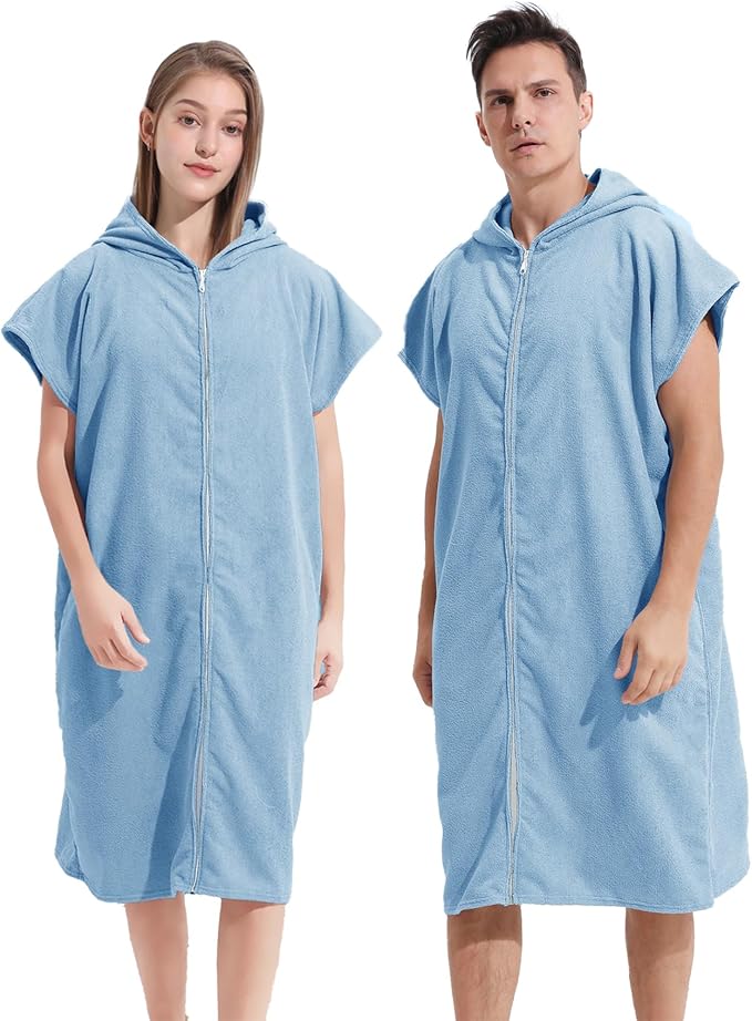 Surf Poncho Hooded Changing Towel Swim Robe with Zipper Plus Size Terry Cloth Swim Cover Up for Adults Men Women Towel Poncho Hoodie Surfing Accessories