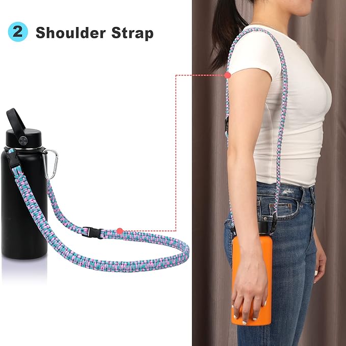 Wongeto Paracord Handle Carrier Holder with Shoulder Strap,Compatible with Hydro Flask Wide Mouth Water Bottles