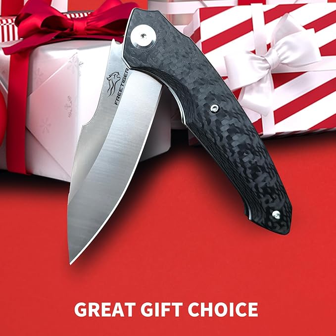 Folding Pocket Knife with Clip, Carbon Fiber Handle, 3.54'' K110 Steel Blade, Flipper Camping Folding Knives, Sharp EDC Knife for Men Survival Hiking