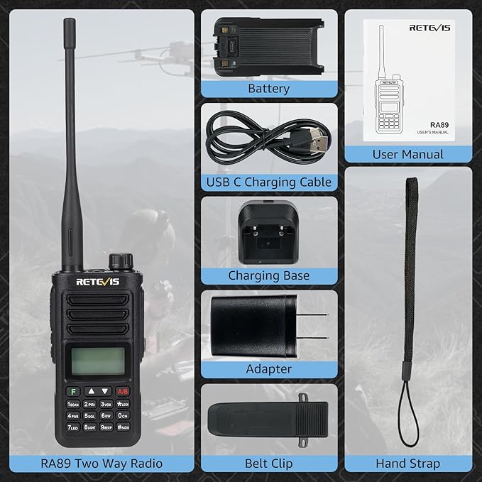 Retevis RA89 Ham Radio, 10W Dual Band Two Way Radio, 2500mAh USB-C Rechargeable Walkie Talkies, IP68 Waterproof Handheld Radio