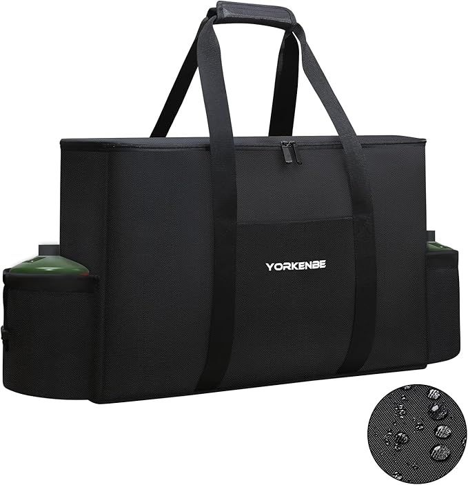 Camp Stove Carry Bag, Camping Stove Carrying Case for Coleman 2-Burner, 1680D Stove Storage bag, with Double Zipper, 2 Adjustful Side Pockets, Fits Grills/Stoves up to 23.6 x 14.5 x 5.5Inches