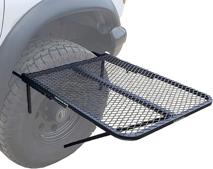 Vehicle Tire-Mounted Camping, Travel, Tailgating, Overlanding and Outdoor Work Table, Aluminum, Large (33.5" x 28" x 1.5"), Black