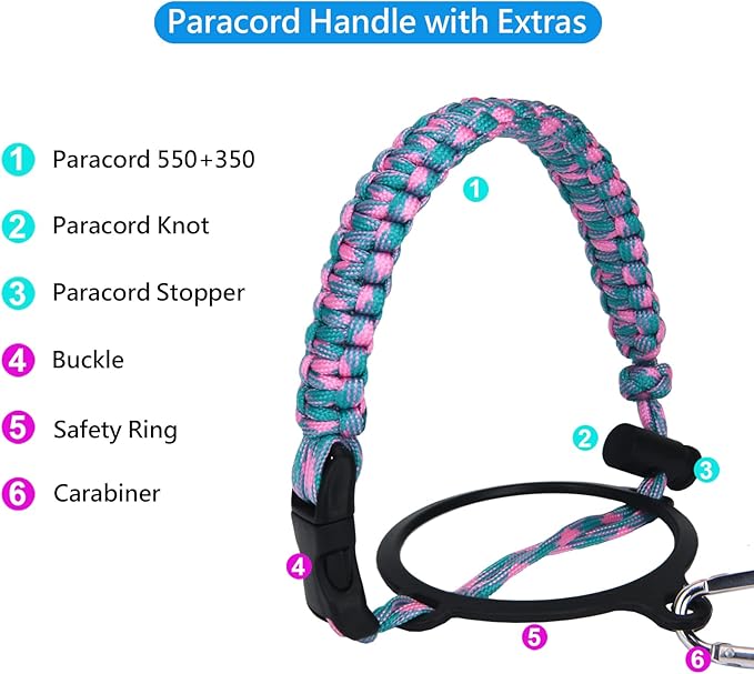 Wongeto Paracord Handle Carrier Holder with Shoulder Strap,Compatible with Hydro Flask Wide Mouth Water Bottles