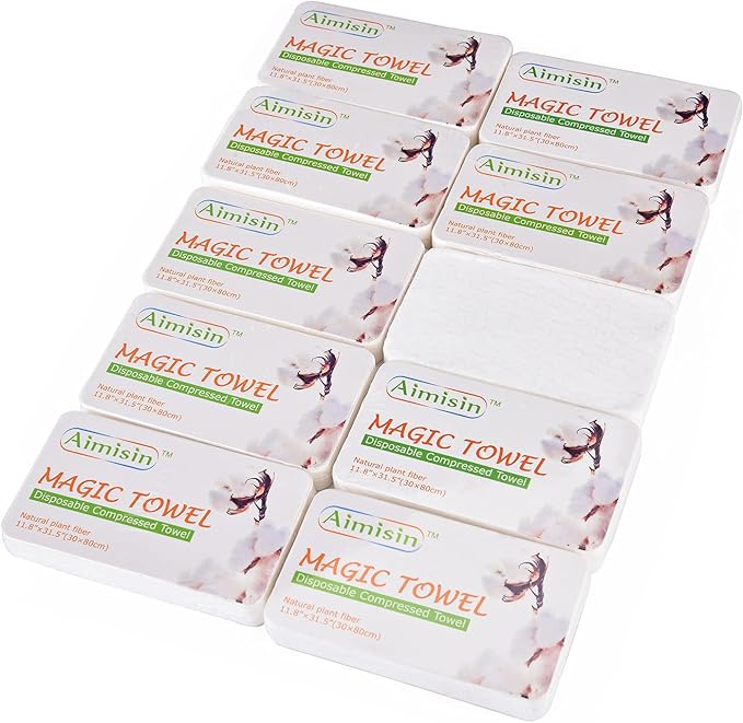 Compressed Towels Disposable Soft Durable Towels 100% Cotton for Home Bathroom Travel Camping (M-11.8''x 31.5''-1pack(10pcs))
