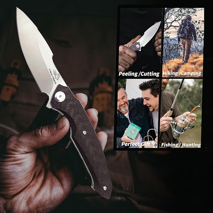Folding Pocket Knife with Clip, Carbon Fiber Handle, 3.54'' K110 Steel Blade, Flipper Camping Folding Knives, Sharp EDC Knife for Men Survival Hiking
