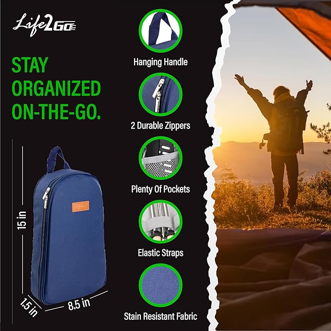 Camp Cooking Utensil Set & Outdoor Kitchen Gear Cookware Kit, Portable Compact Carry Case for Camping, Hiking, Travel, BBQ Grilling Stainless Steel Accessories Spoon & Fork