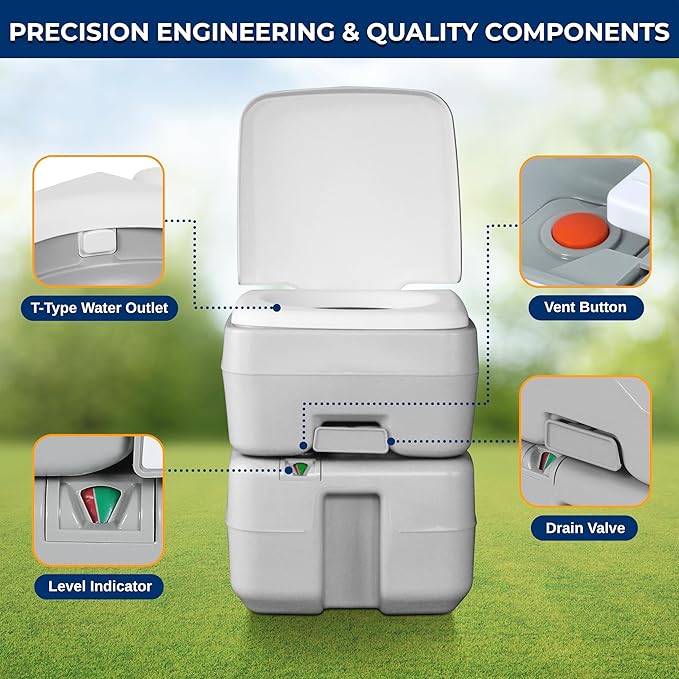 SereneLife Portable Toilet with Carry Bag – Indoor Outdoor Toilet with CHH Piston Pump & Level Indicator – 5.3 Gallon Large Waste Tank – 100-120 Flushes for RV, Camping, Hiking & Boating, SLCATL320