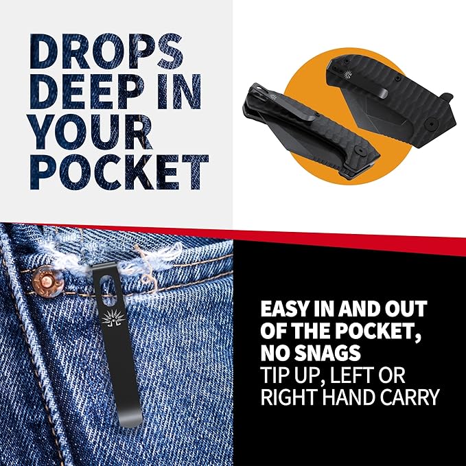 Off-Grid Knives - Raptor EDC Folding Knife with Tumbled Black D2 Steel, Grippy G10, Bearings, Deep Carry Left & Right, Hawkbill Tip, Stout Everyday Carry