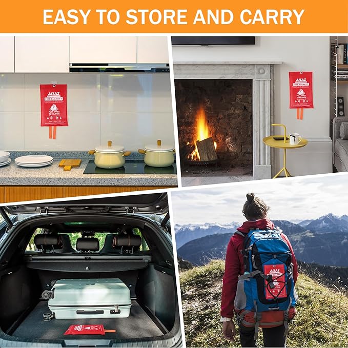 Fire Blanket Emergency for Home Kitchen - 39.4"x39.4" Flame Suppression Fiberglass Fire Extinguisher for Camping, Grill, Car, Office, Warehouse, Fireplace, Survival, Safety Altaz (1 Pack)
