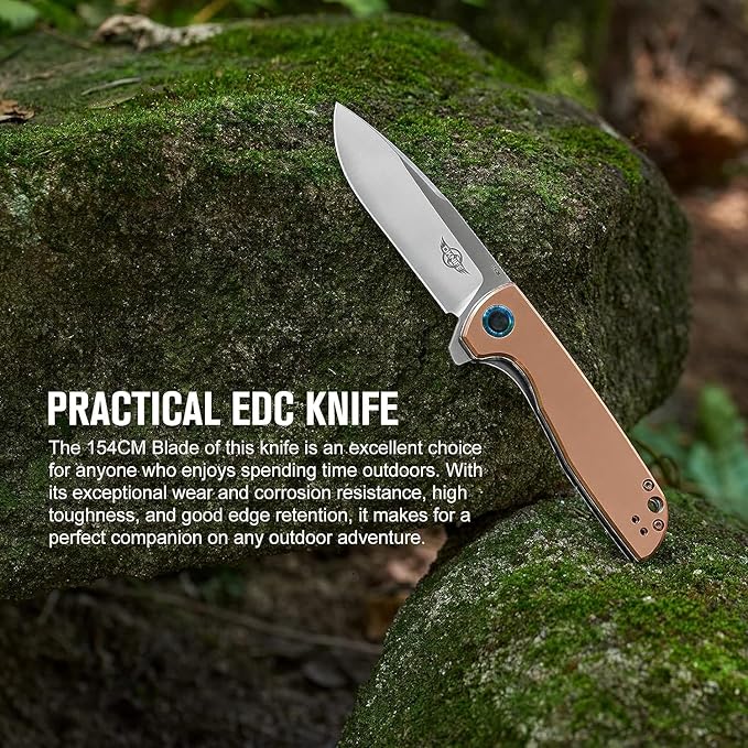 OKNIFE Freeze 2 EDC Folding Knife, Pocket Knife for Men 154CM Steel Blade Liner Lock Outdoor Knives Camping, Hiking (Copper)