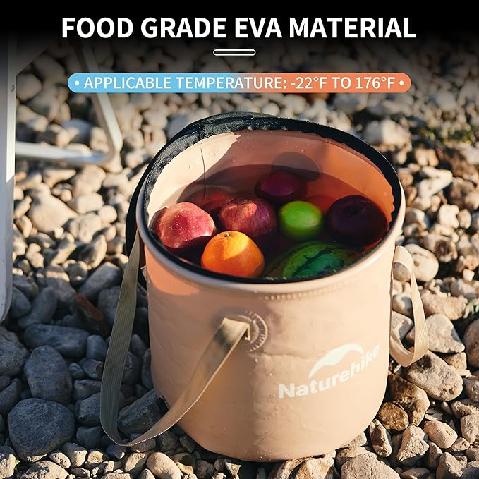 Naturehike 20L Multipurpose Collapsible Bucket, Folding Bucket Wash Basin with Lid & Handle, Portable Water Container for Travelling Camping Hiking Fishing Gardening