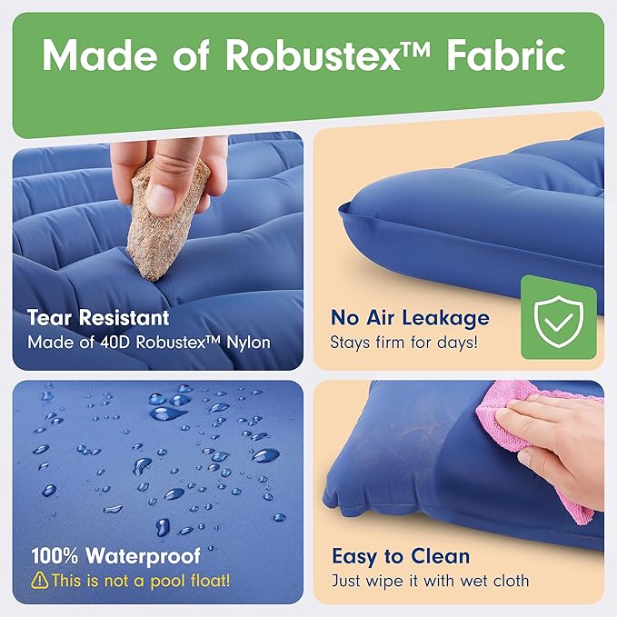 Double Sleeping Pad Extra Big 78”x54” - Camping Mattress 2 Person, Thick Blow Up Mattress w/ 6” Thick Sleeping Pads Camping Pillows - Camping Mat for up to 800 lb - Repair Patches Included