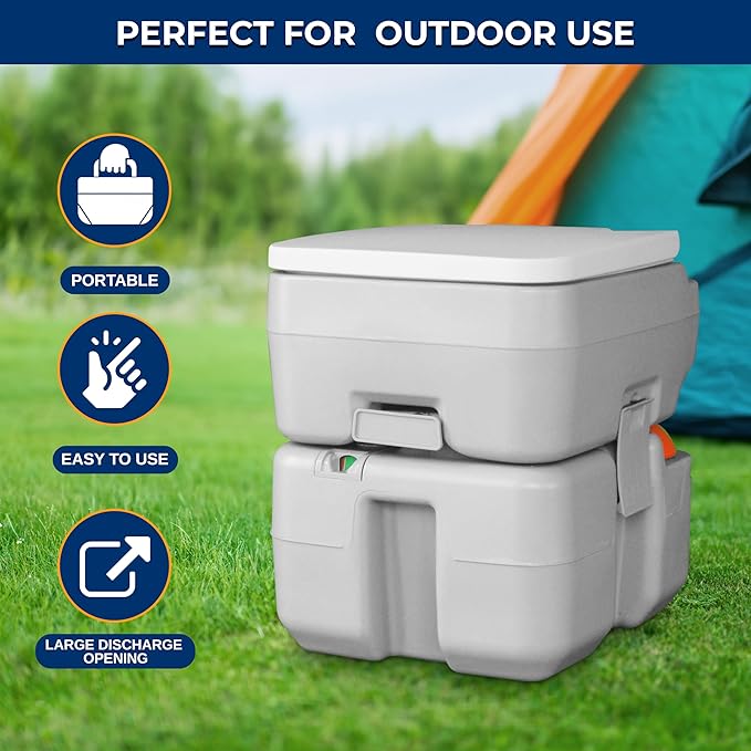 SereneLife Portable Toilet with Carry Bag – Indoor Outdoor Toilet with CHH Piston Pump & Level Indicator – 5.3 Gallon Large Waste Tank – 100-120 Flushes for RV, Camping, Hiking & Boating, SLCATL320