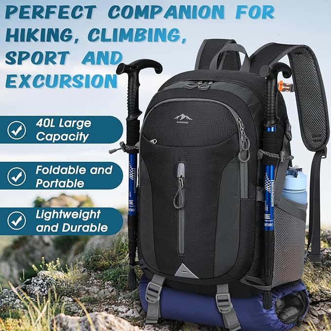 RAINSMORE Hiking Backpack 40L Lightweight Packable Camping Backpack Waterproof Travel Daypack Men Women Hiking Daypack
