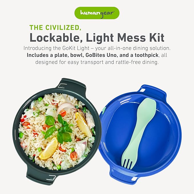 humangear GoKit Light | Travel Mess Kit | 5-Tool Portable Bowl, Plate, Spork | Camping Utensils