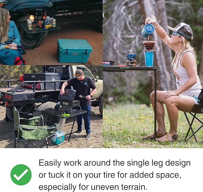 Vehicle Tire-Mounted Camping, Travel, Tailgating, Overlanding and Outdoor Work Table, Aluminum, Large (33.5" x 28" x 1.5"), Black