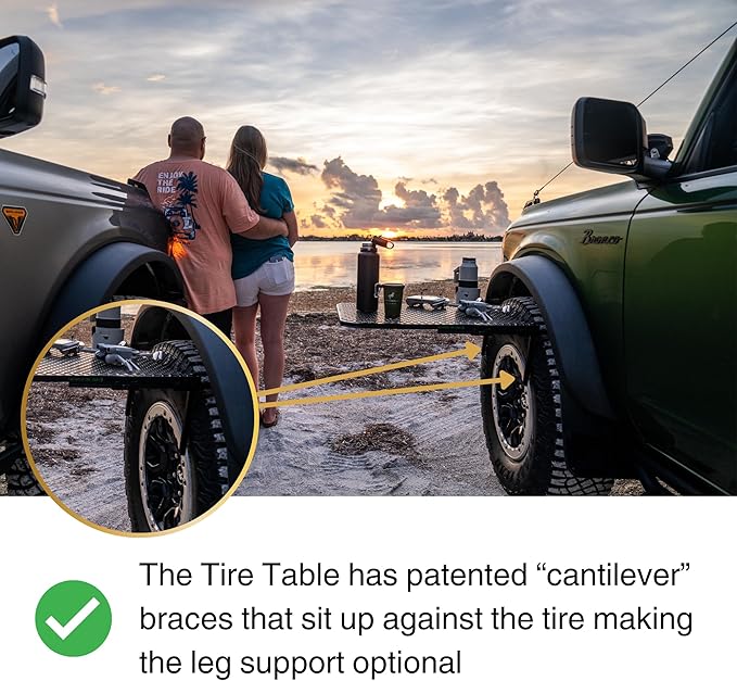 Vehicle Tire-Mounted Camping, Travel, Tailgating, Overlanding and Outdoor Work Table, Aluminum, Large (33.5" x 28" x 1.5"), Black