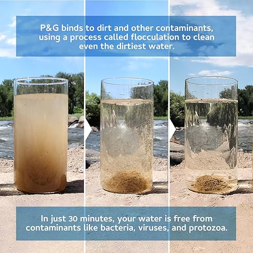 P&G Purifier of Water Portable Water Purifier Packets (Box of 240 Packets). Emergency Water Filter Purification Powder Packs for Camping, Hiking, Backpacking, Hunting, and Traveling.