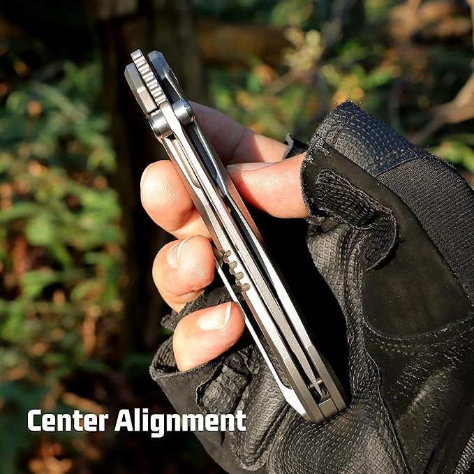 Wild Species Pocket Knife for Men,Manual Grinding Pearlescent Satin M390 Blade Titanium Handle Thumb Stud Opener Front Flipper Folding Knife for Outdoor Camping Hiking(Silver)