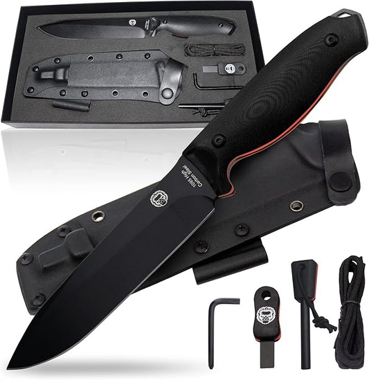 Holtzman's Gorilla Survival 'Fireline' Fixed Blade Hunting Knife with Sheath, Fire Starter Scraper & Paracord (Green)