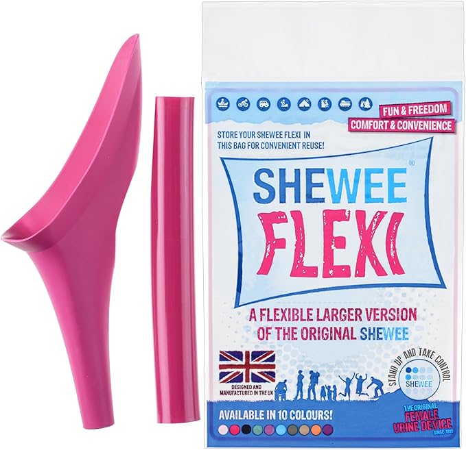 SHEWEE Flexi – The Original Female Urinal – Made in The UK – Reusable, Flexible & Portable Urination Device. Festival, Camping, Car, Hiking Essentials for Women. Stand to Pee Funnel W/Extension Pipe