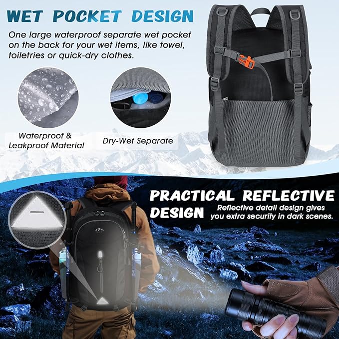 RAINSMORE Hiking Backpack 40L Lightweight Packable Camping Backpack Waterproof Travel Daypack Men Women Hiking Daypack
