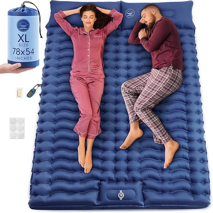 Double Sleeping Pad Extra Big 78”x54” - Camping Mattress 2 Person, Thick Blow Up Mattress w/ 6” Thick Sleeping Pads Camping Pillows - Camping Mat for up to 800 lb - Repair Patches Included