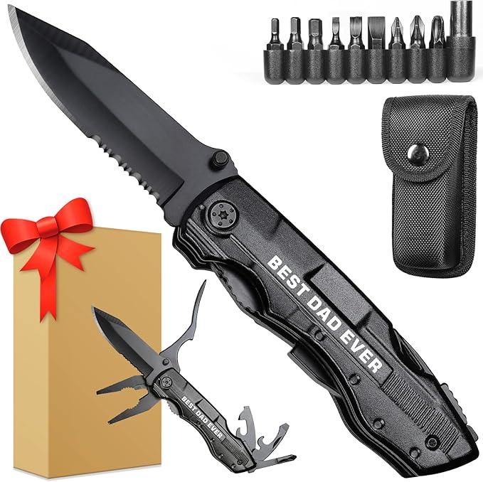 Gift for Dad,Multitool Knife BEST DAD EVER for Camping,Stocking Stuffers Christmas Gifts for Dad,Dad Birthday Gift from Daughter Son,Fathers Day Unique Dad Gifts,Gadget Gifts for Dad