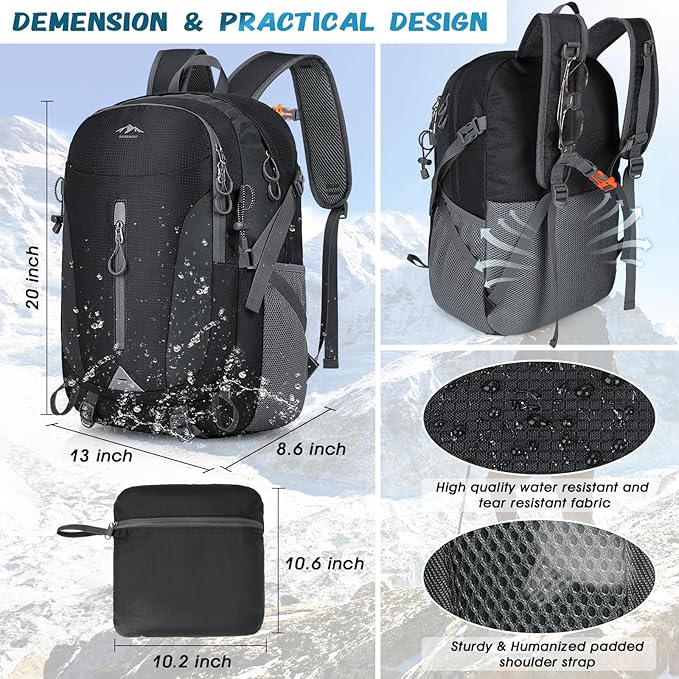 RAINSMORE Hiking Backpack 40L Lightweight Packable Camping Backpack Waterproof Travel Daypack Men Women Hiking Daypack